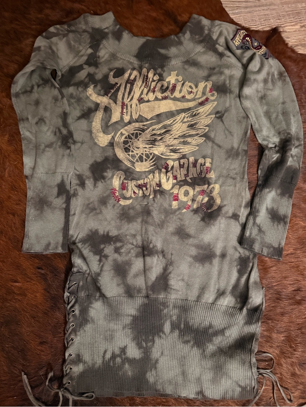 Affliction Chamo off shoulder Sweatshirt/ dress